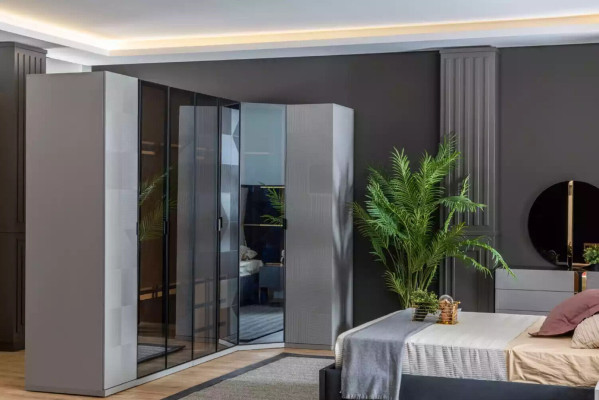 Armario esquinero Armario Armario Lujo Madera Diseño Muebles Dormitorio Gris