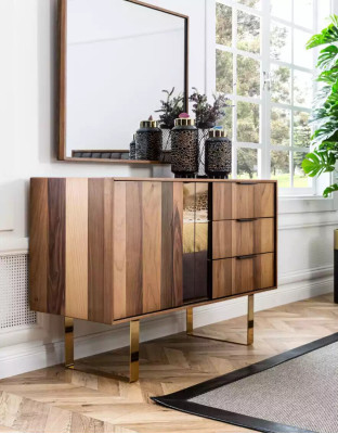 Conjunto de muebles de dormitorio elegantes en estilo minimalista y funcional.