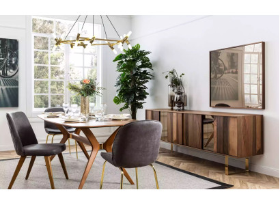 Juego de comedor completo, mesa con 4 sillas, conjunto de comedor, grupo de comedor y aparador de 7 piezas.