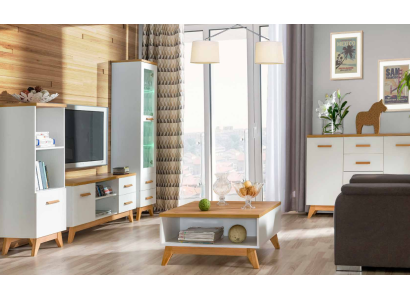 Conjunto de pared para sala de estar Vitrina Aparador Estantería de pared Mesa de TV 5 piezas