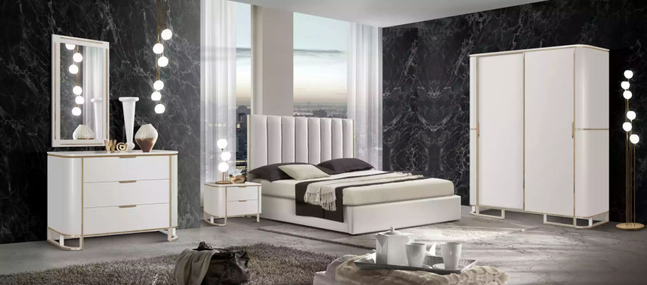 Cama 2x Mesitas de noche Cómoda Conjunto de dormitorio de 6 piezas Diseño Lujo nuevo