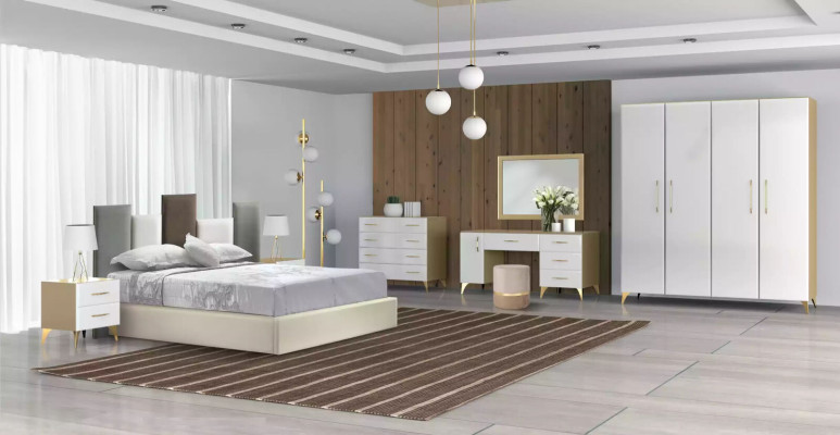 Dormitorio conjunto cama 2x mesita de noche cómoda 7 piezas diseño de lujo
