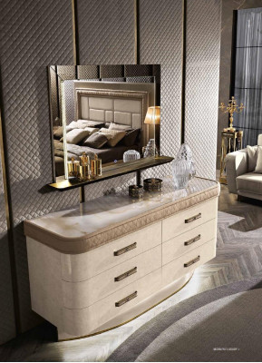 Cómoda con espejo Aparador Conjunto de cómodas Muebles italianos Armario de 2 piezas de madera