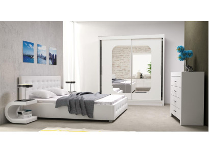 Juego de dormitorio con diseño de muebles de lujo moderno de 4 piezas: cama doble y 2 mesitas de noche.