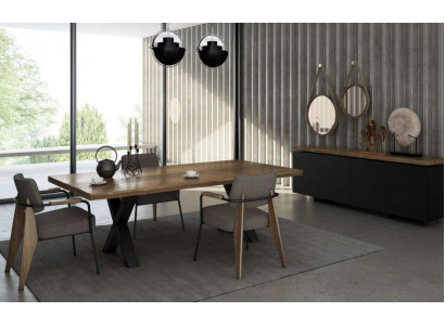 Set de muebles de comedor Mesa sillas Cómoda Nogal natural - Gris oscuro mate