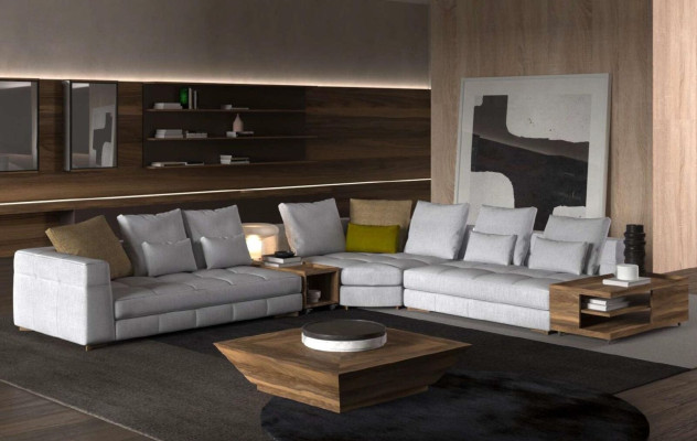 Conjunto de sofás de esquina blancos Sofá de tela Sofás de lujo en forma de L Conjunto nuevo