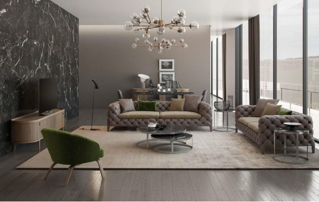 Chesterfield conjunto de sofás de cuatro plazas Sofás de lujo Sofá sillón Muebles Sofá