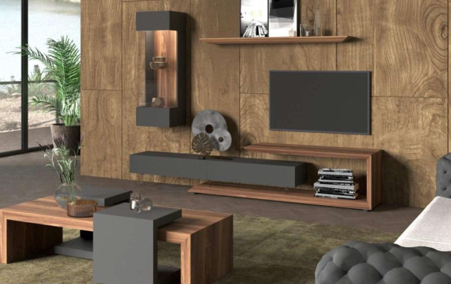 Armario de pared Panel de pared Armario lateral Nogal natural - Antracita mate