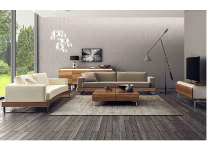 Sofá moderno de tres plazas, conjunto de sala de estar, sofá tapizado con estructura de madera.