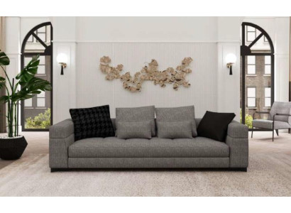 Sofá gris de tres plazas para sala de estar, mueble de asiento con estructura de madera, colección de sofás.