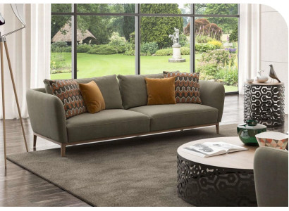 Sofá moderno de tres plazas verde oliva para sala de estar.