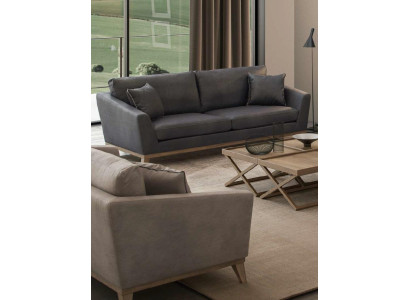 Sofá de tres plazas gris con armazón de madera, diseño moderno de lujo para la sala de estar nuevo.