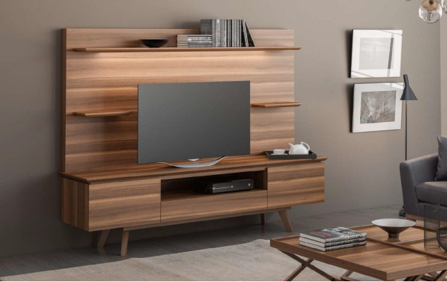 Nuez natural estantes de lujo Estantes colgantes de muebles de sala de estar modernos nuevos