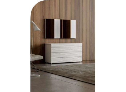 Blanca cómoda de lujo diseñada con espejo, 4 cajones, muebles de madera nuevos.