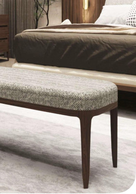 Taburete de dormitorio. Tela gris lujosa con acolchado suave. Nuevo.