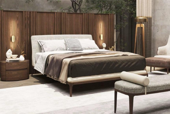Taburete de dormitorio. Tela gris lujosa con acolchado suave. Nuevo.