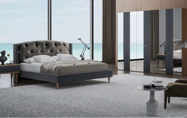 Nuez Natural - Antracita Mate Mesita de Noche con Cajones Mesas Consola