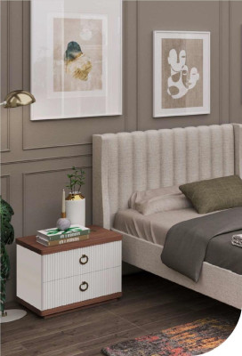 Mesa de noche blanca con cajones Muebles de madera Mobiliario moderno de lujo para dormitorio