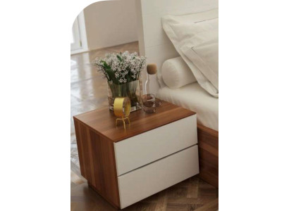 Mesita de noche marrón para dormitorio moderno de madera maciza, nuevo.