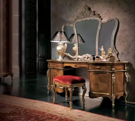 Tocador Dormitorio Taburete Espejo Madera Conjunto de muebles de diseñador