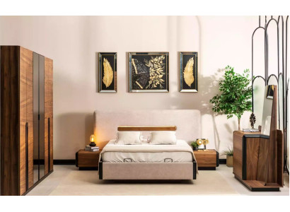 Cama + 2 mesitas de noche Conjunto de dormitorio de 5 piezas. Dormitorio de lujo de diseñador.