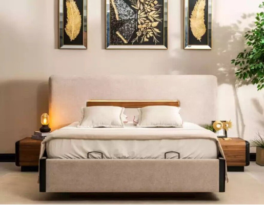 Cama + 2 mesitas de noche Conjunto de dormitorio de 5 piezas. Dormitorio de lujo de diseñador.