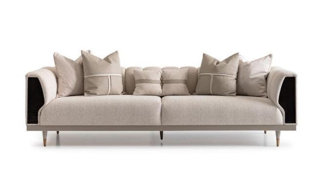 Conjunto de sala de estar sofá de tres plazas sillón sofá de tela 6 piezas beige mesas de centro