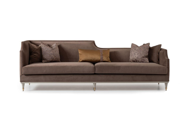 Sofá de cuatro plazas con mesa de centro, sofá de tela marrón y sillón, conjunto de 4 piezas.
