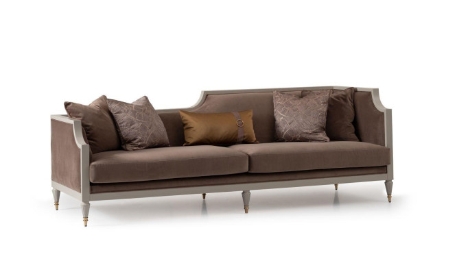 Sofá de cuatro plazas con mesa de centro, sofá de tela marrón y sillón, conjunto de 4 piezas.
