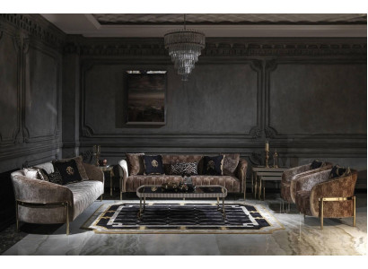 Gran conjunto de sofá de tres plazas y sillón de tela beige con 5 mesas