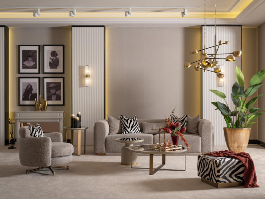 Conjunto de sofá de cuatro plazas de tela gris, sillón, sofa, mesas de centro, 6 piezas.