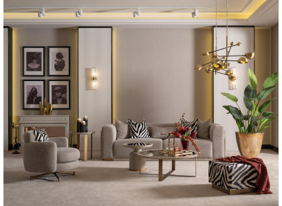 Conjunto de sofá de cuatro plazas de tela gris, sillón, sofa, mesas de centro, 6 piezas.