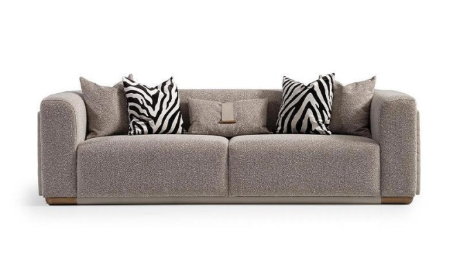 Conjunto de sofá de cuatro plazas de tela gris, sillón, sofa, mesas de centro, 6 piezas.