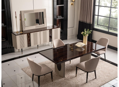 Rincón de la comida Comedor Conjunto de comedor Mesa de comedor de lujo Sillas Beige Madera Set de 7 piezas