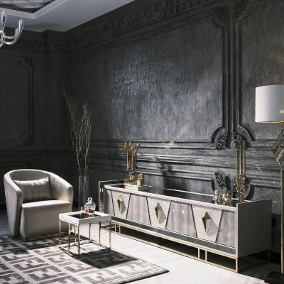 Conjunto completo de sala de estar, sillón y mesa auxiliar 3 piezas gris RTV.