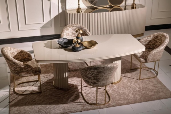 Grupo de comedor rincón de comedor mesa sillas set de 7 piezas comedor beige madera diseño