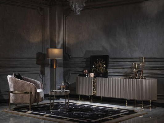 Grupo sillón mesa auxiliar de salón tela beige soporte de TV set de 3 piezas