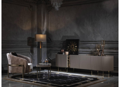 Grupo sillón mesa auxiliar de salón tela beige soporte de TV set de 3 piezas