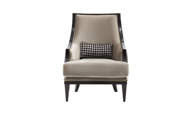 Sillón orejero, individual, de tela gris, clásico de salón.
