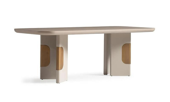 Mesa de comedor moderna de madera en esquina de comedor beige diseño de comedor.