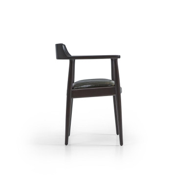 Diseño de silla de comedor con reposabrazos. Nuevo asiento de muebles. Silla de madera negra.