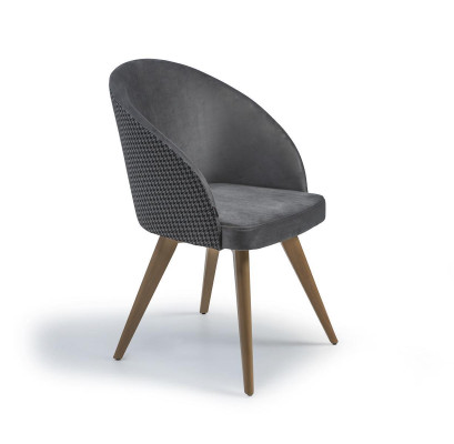 Silla de comedor de lujo con diseño, con reposabrazos, gris, asiento tapizado moderno.