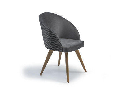 Silla de comedor de lujo con diseño, con reposabrazos, gris, asiento tapizado moderno.