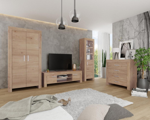 Conjunto de estantería para sala de estar: vitrina, cómoda 4 piezas. Muebles de madera estantería.