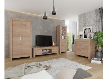 Conjunto de estantería para sala de estar: vitrina, cómoda 4 piezas. Muebles de madera estantería.
