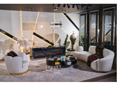 Lujoso conjunto de sala de estar blanco, sofá de 3 plazas, sillón, mesa de centro redonda.