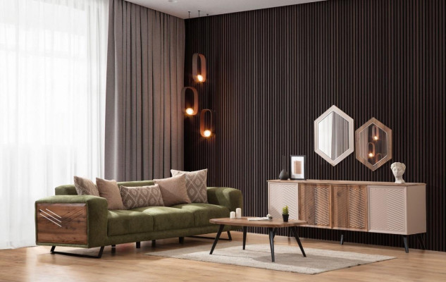 Moderno sofá verde tapizado Sala de estar Aparador de diseñador Aparador de lujo