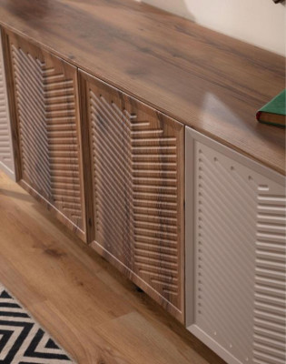 Comedor beige Conjunto de comedor moderno Mesa de comedor Credenza 2 espejos