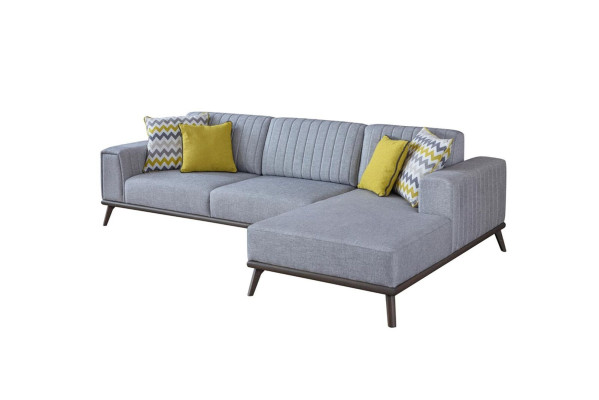 Sofá en L de color gris para sala de estar, conjunto de muebles tapizados y sofás.