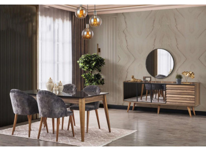 Conjunto completo de comedor marrón Mesa comedor 4 sillas Aparador 7 piezas